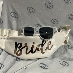 White and Gold Rectangular Sunglasses Accessories